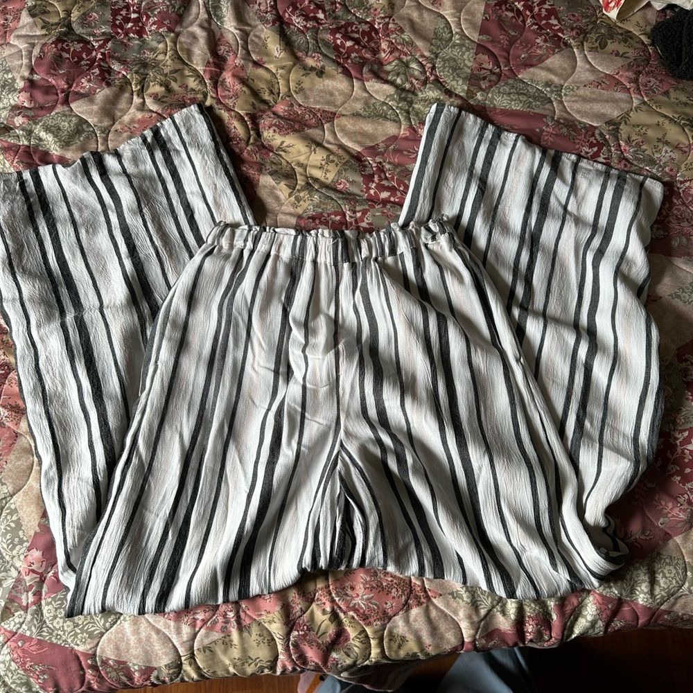 American Eagle Outfitters Black and White Striped Wide Leg Pants